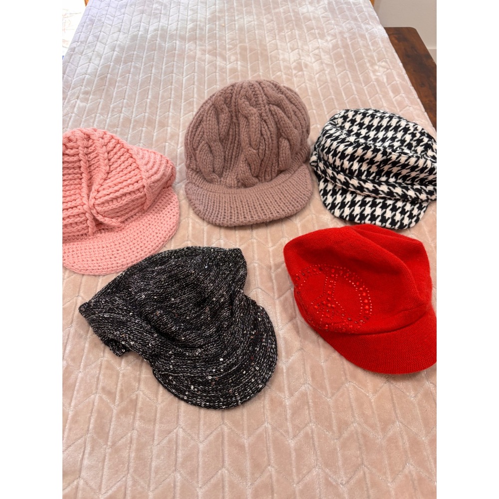Pop Star Y2K Aesthetic Knit Newsboy Hat Cabbie Cap Bundle Lot Sequin Rhinestone